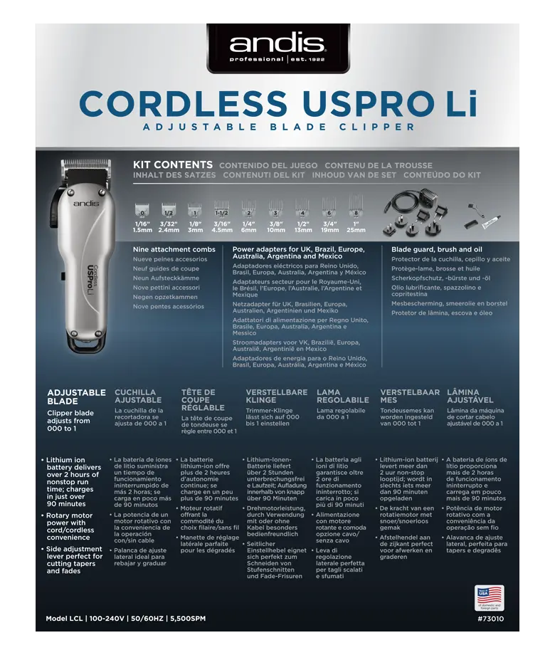 Máquina de Cortar Cabelo Andis Cordless USPro